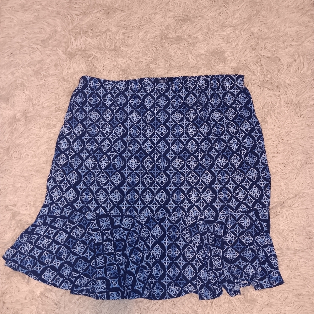 CHAPS Women's Skirt Blue Diamond Geometric Fit Flare Ruffle FLOWY Cross SZ XL